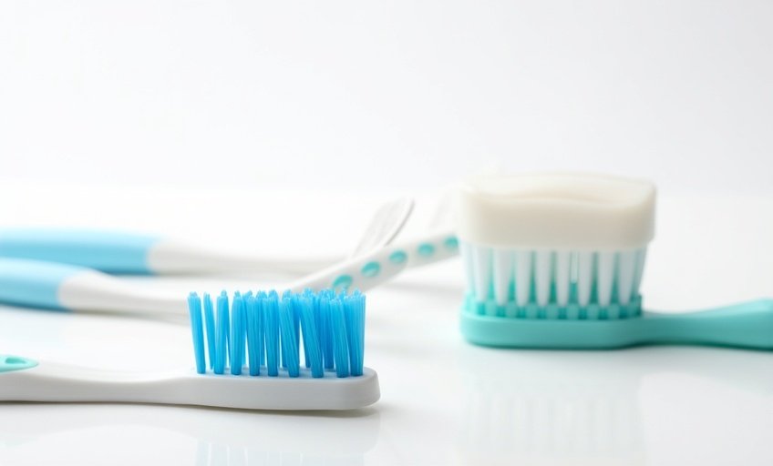 Toothbrushes and toothpaste on a bathroom counter