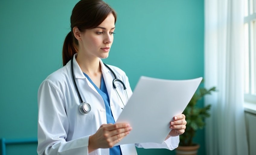Doctor reviewing a patient's medical report