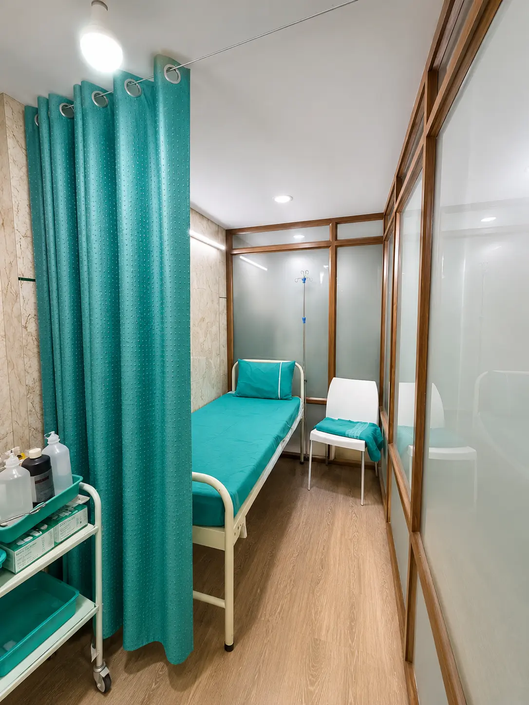 Patient care bay inside Firstline Clinic